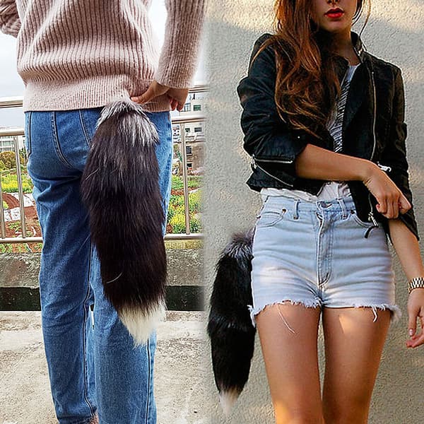40 cm long therian fox tails with clasp, soft fluffy fox tail keychain, hanging fox tail for handbag backpack A
