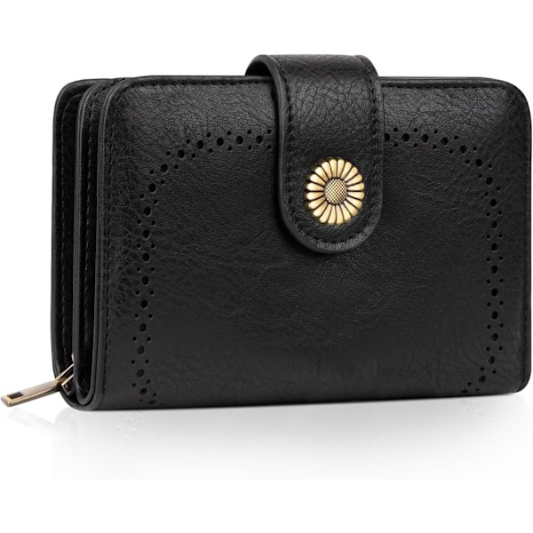 Leather Wallets for Women, Medium RFID Blocking Wallet, Foldable Compact Ladies Purse with Pocket, Girls Multi Card Holder Wallet