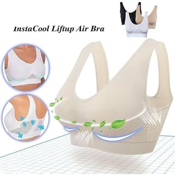 Andningsbar Cool Liftup Air Bra, Air Bra Bekväm Mesh Sport-BH för kvinnor Khaki Khaki L