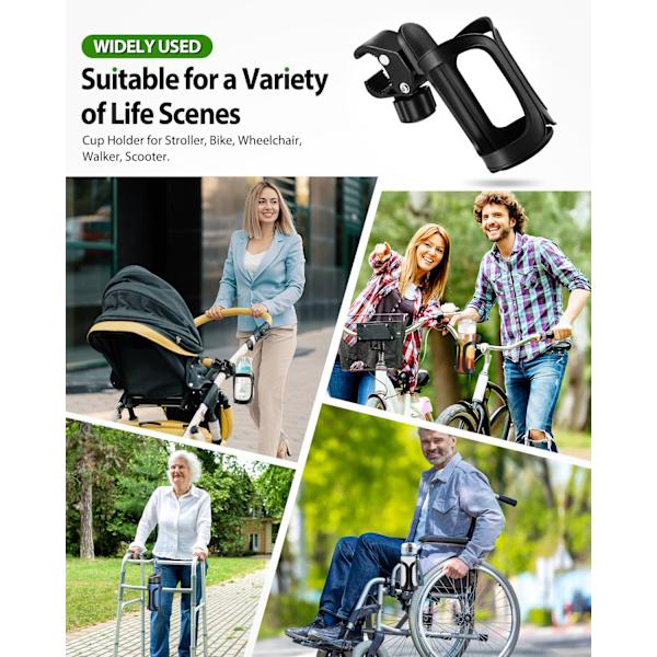 2-pack Universal Stroller Cup Holder - Adjustable Drink and Bottle Holder for Strollers, Walkers, Bikes