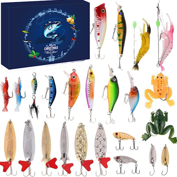 Fiske Adventskalender 2024 - Fiske Drag Set, Fiskeutrustning för Vuxna Män Pojkar, Fisketillbehör (26 st)-Xin