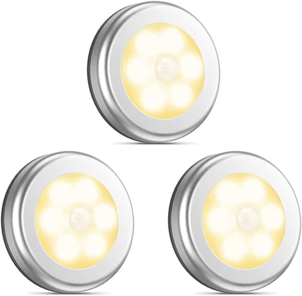 3-pakning bevegelsessensor nattlys batteridrevet trådløs LED-lampe for barnerom barn varm hvit sølv
