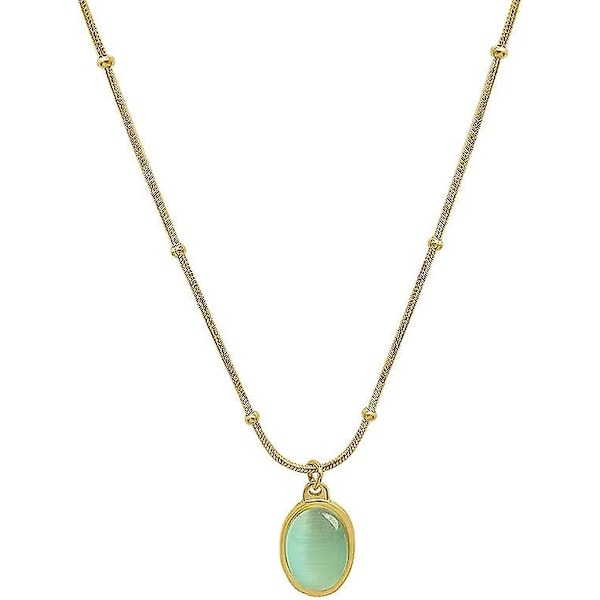 Grønt Halskjede for Kvinner, Sjarm 18k Gullbelagt Rustfritt Stål Slangekjede Smykker Bling Dråpeanheng Choker Halskjede for Jenter