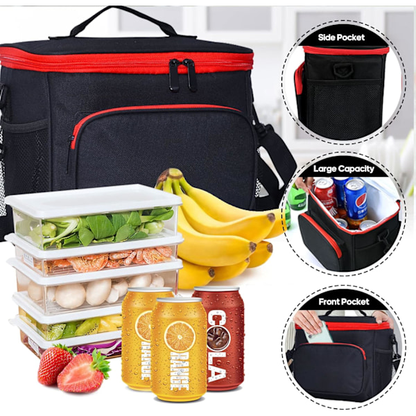 Lunchväska Arbete Termisk Lunchväska Stor Dubbel Fack Matväska för Män Barn Vuxna Kvinnor Picknick Camping Skola Lunch Kylväskor{ee} Black