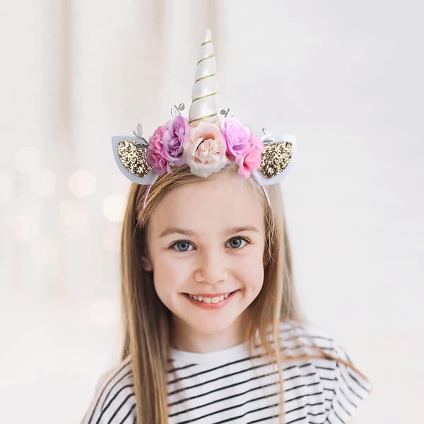Enhjørningtiara, Hvit Glitrende Horn Tiara Katteøre Hodebånd