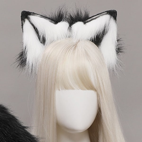 Kattöron Varg Hundöron Djur Söta Huvudaccessoarer för Halloween Jul (Öron + Svans Set)