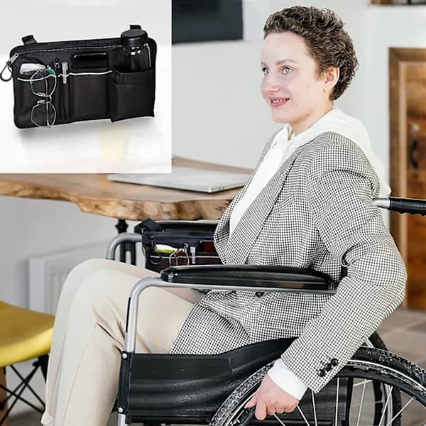 Rullestolveske med lommer - Universell vanntett armlene sideveske for elektrisk rullestol, scooter, rullator-A