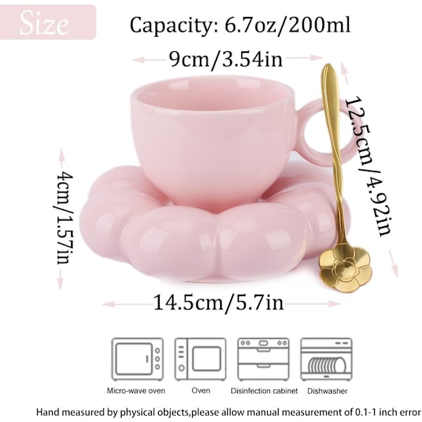 Keramisk Kaffekopp, Moln Kaffekopp och Fat Set, Söt Kopp med Blomsked och Solrosunderlägg, Kawaii Tekopp med Fat Pink