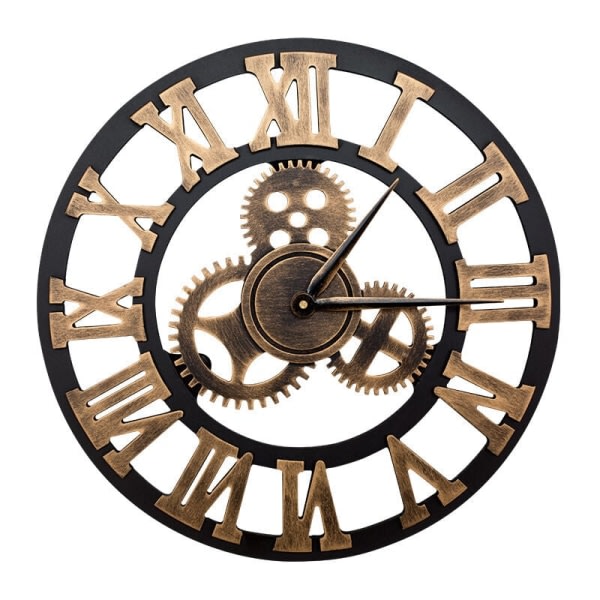 Wall Clock - Vintage European art style wall clock with decorative lights and handmade 3D Roman gold
