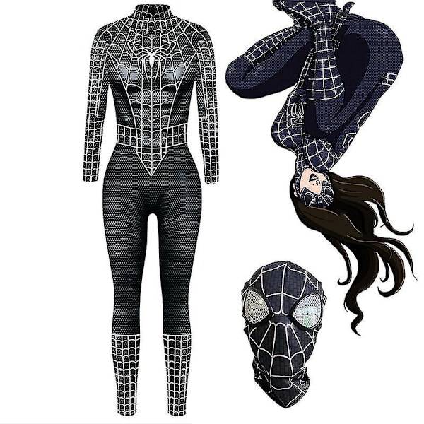 Seksikäs Bodysuit Musta Hämähäkkinaisen Spandex-Hyppyasu Halloween Cosplay Naisten Supersankariasu Hyppyasu Jumpsuit S