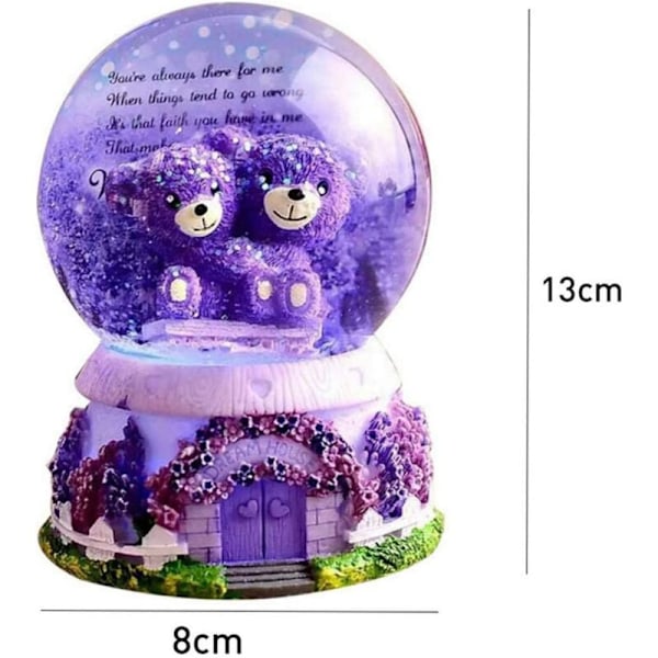 Musikalsk Snøkule Krystallkule Musikalsk Snøkule LED Lys Lilla Bjørn Krystallkule med Resin Base Gave til Kjæreste Onsdag