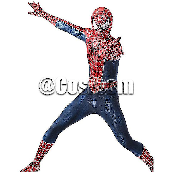 Sort/Rød Tobey Maguire Spiderman Kostume - Perfekt til Cosplay & Halloween (Voksne/Børn) sort 110 rød ed 150