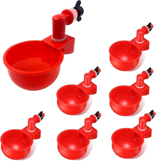 6-piece Automatic Chicken Water Cup Set, Including Cups and Bowls; Automatic Water Dispenser, Plastic