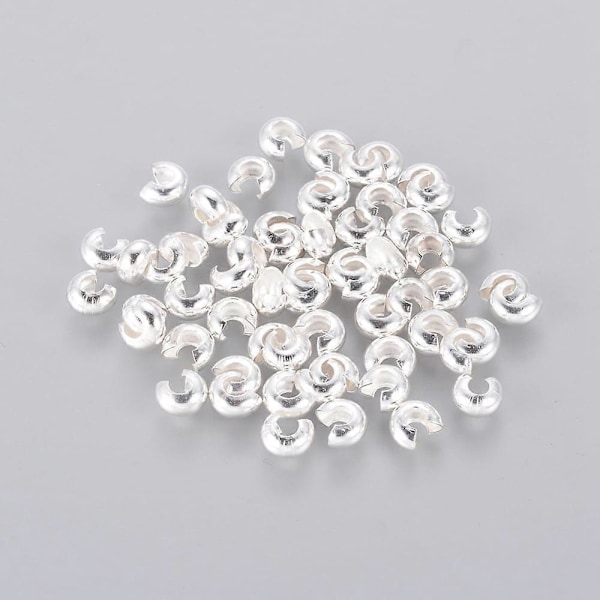 4MM Runda Mässingskrimp Smycken i Silverpläterad, Ca 4mm i Diameter, 3mm Tjock, Hål: 1.5mm