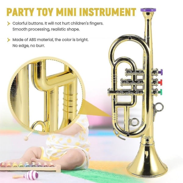 Trumpet 3 toner 3 färgade tangenter simuleringsspel Mini musikalisk för barn födelsedagsfestleksak guld