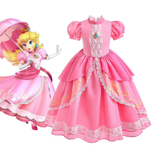 Super Mario Bros Barnedress for Jenter - Prinsesse Peach til Halloween 140cm