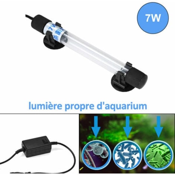 Germicidlampe UVC Neddykbar UVC-sterilisator Desinfeksjon i vann Akvarium fiskedam Ac220-240V, 7W