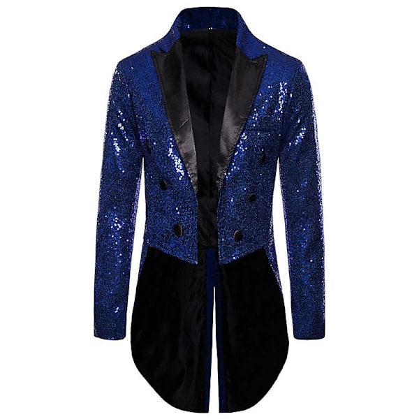 Menn Skinnende Sekvens Glitter Utsmykket Blazer Jakke Menn Nattklubb Prom Dress Jakke Dress Homme Sangere Scene Klær Smoking Ny Marineblå Navy Blue 2XL