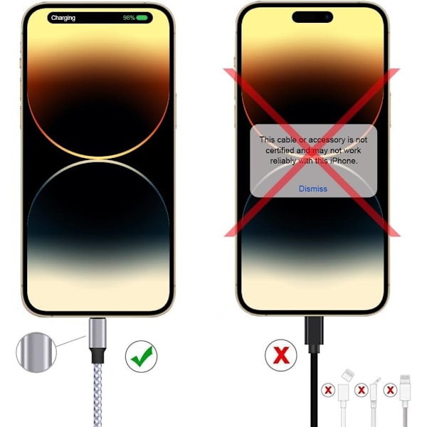 iPhone Oplader, Lightning Kabel 3PAK 6FT USB Opladekabel