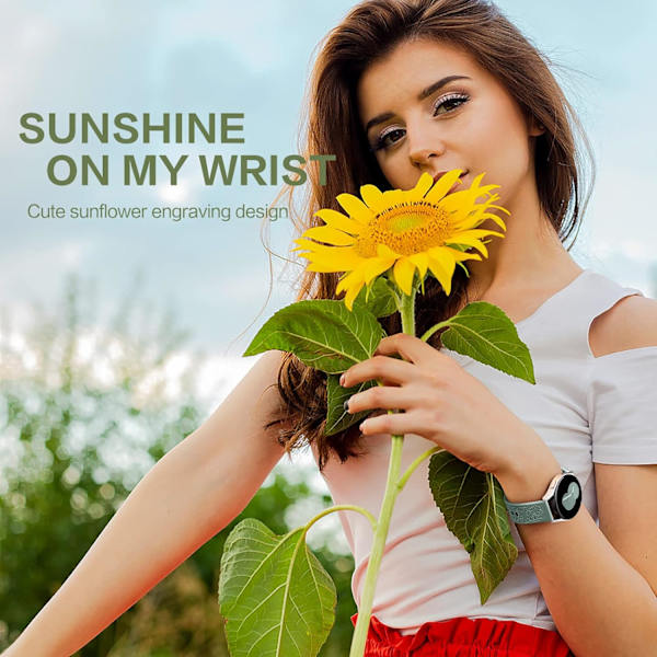 Auringonkukalla kaiverrettu ranneke, yhteensopiva Samsung Galaxy Watch 7 6 5 4 40mm 44mm naisten kanssa, 20mm pehmeä silikoniranneke Galaxy Watchille[ee] Pine