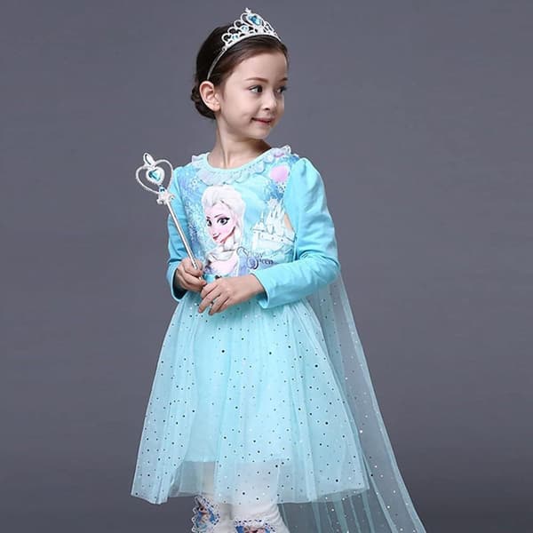 Princess Elsa Costume Accessory Set for Kids, Includes Braid, Tiara, Gloves, and Wand 6pcs - blue