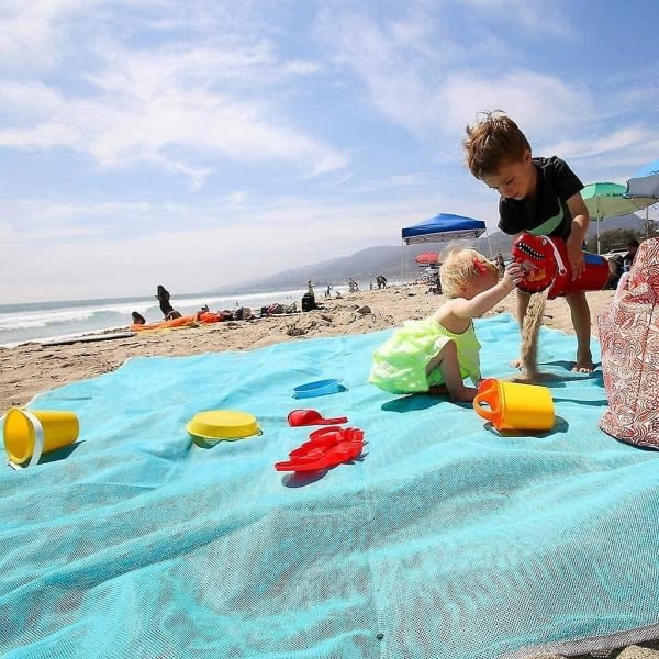 Sandfri strandtæppe, tæppe, vandtæt, vindtæt, tæppe til picnic, camping, udendørs begivenheder, let at rengøre, støvdæksel 200 * 200 cm 1 stk. Blå
