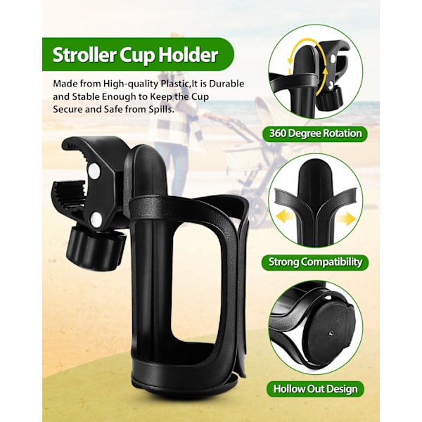 2-pack Universal Stroller Cup Holder - Adjustable Drink and Bottle Holder for Strollers, Walkers, Bikes