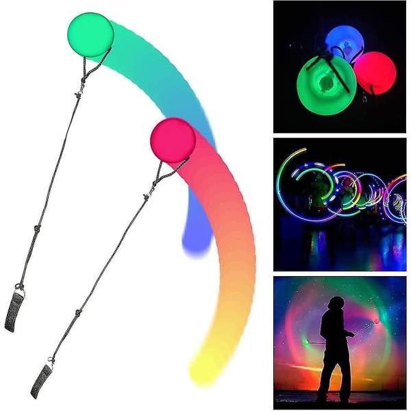 Pack of 2 Enhanced Led Poi Balls, Poi Juggling Balls with Rainbow Colors and Strobe Effect, Kids and Adults_ll