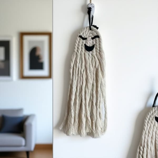 Håndvævet Spøgelse Bomuldsreb Hængende Dekoration – Halloween Fest Boho Makrame Ornament Ghost Wave