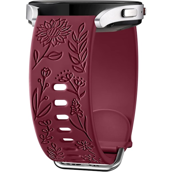 Auringonkukalla kaiverrettu ranneke, yhteensopiva Samsung Galaxy Watch 7 6 5 4 40mm 44mm naisten kanssa, 20mm pehmeä silikoniranneke Galaxy Watchille[ee] Wine Red
