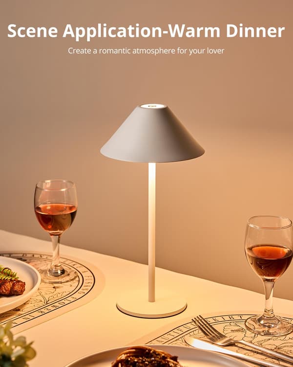 Rechargeable Wireless Table Lamp, Dimmable LED Battery Desk Lamp White
