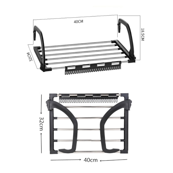 Hopfällbart Klädtorkställ i Rostfritt Stål Balkong Häng på Radiator Fönster Badkar för Hängande Torkning av Våta Kläder för Tvätten (40X32cm)