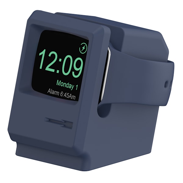 Til Apple Watch 7 6 5 4 iWatch 3 2 1 Silikone Stand Opladningsdock Holder Retro Computer Mønster Natbords Holder Beslag Base blue