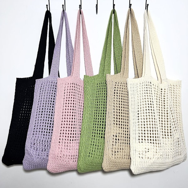 Virkat bohemisk axelväska tote handväska shoppingväska reseväska för dam, 1 st - beige