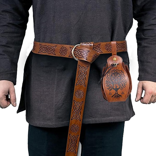 Vikinge-stil Middelalderbælte med Taske til Halloween Kostume Brown 3