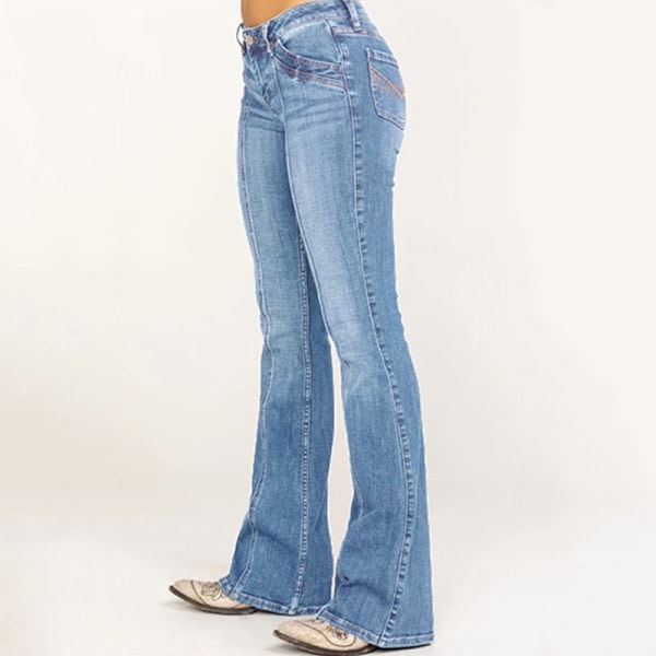 Women's Low Rise Flare Jeans Stretchy Jeans Bell Bottoms Light Blue Light Blue L
