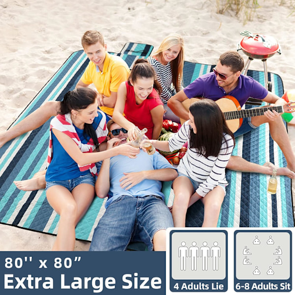 Piknikpledd Strandpledd, 203x203 cm Ekstra Stor Tykk 3-Lags, Sandtett Maskinvaskbar Vanntett Sammenleggbar Overdimensjonert XL Utendørs