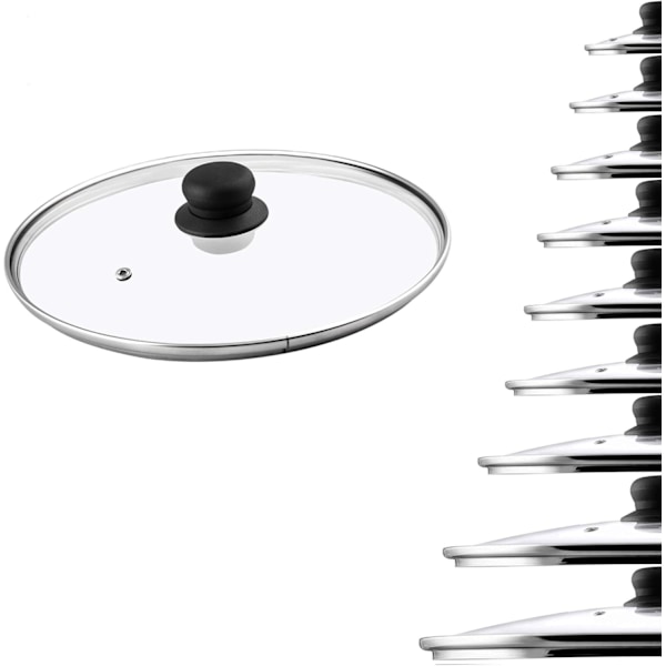 Glasslokk, grytelokk i glass, ⌀ 14–30 cm, varmebestandig grytelokk, stekepannelokk med plasthåndtak, universell i forskjellige størrelser{ee] 28