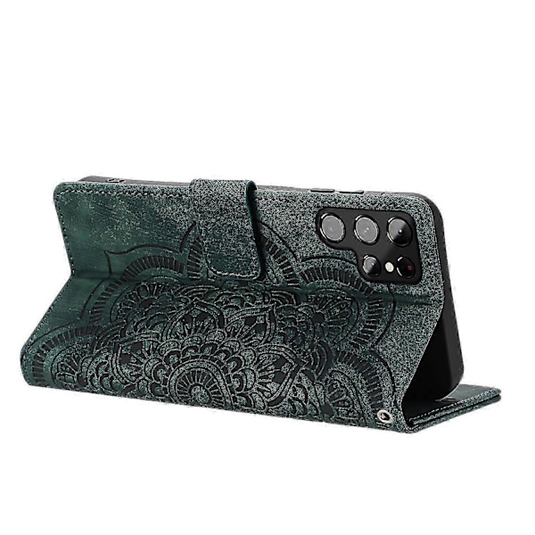 Frostat Läderfodral för Mandala Emed Retro Telefon Gree{ee} Green For Samsung Galaxy S22 Ultra 5G