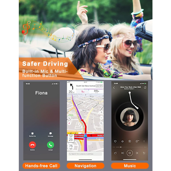 Bluetooth-mottaker for bil, støydempende Bluetooth-biladapter, trådløs lydmottaker for hjemme-stereo/trådbundet hodetelefoner, håndfri samtale