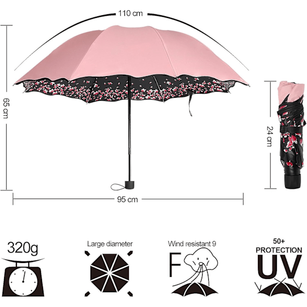 Sakura Paraply - Vindtæt Anti Regn/Sol. Kirsebærblomst Foldbar{ee]