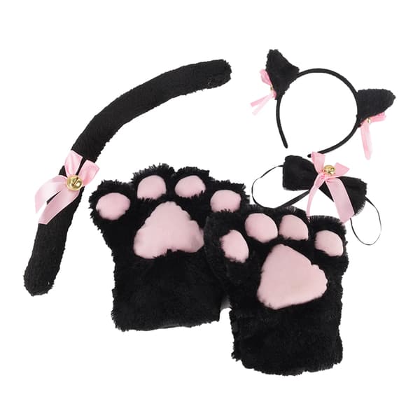 (ee)5st/set Kattdräkt Kattsvans Öron Tassar Handskar Set Black