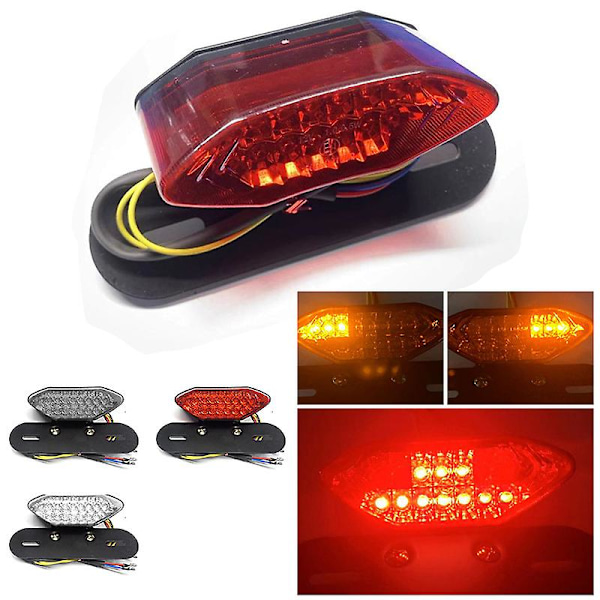 (sort beslag rød hætte) 12v motorcykel integreret bremse blinklys baglygte nummerpladeholder LED{EE}