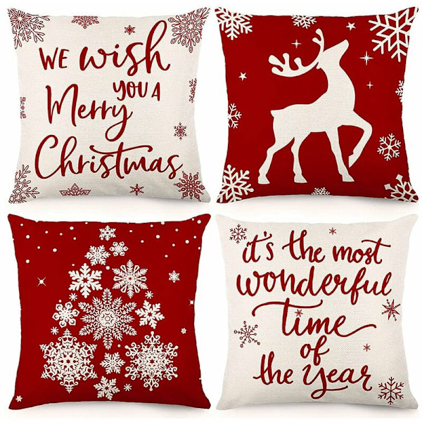 Christmas Cushion Cover 18X18 Set of 4 Christmas Decorations Farmhouse Cushion Cover for Home Decor