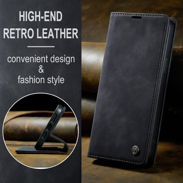 iPhone 14 8G skyddsfodral, PU-läder flip plånboksfodral med kortfack. black