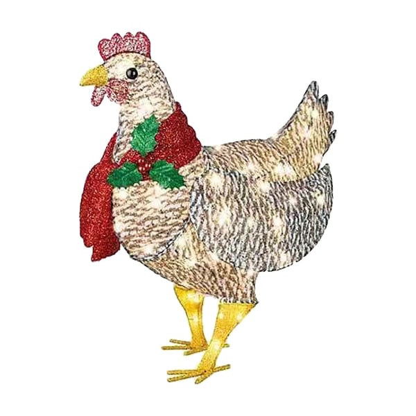 Ljus Chicken med Scarf Jul Dekoration Lysande Kyckling Jul Dekorationer Belysning Kyckling Gräsmatta Jul Dekoration Liten Svart