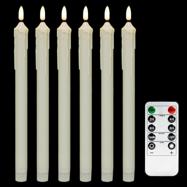6-pack Battery Operated LED Candles with Remote Control and Timer, Flickering Warm White Real Wax Light C