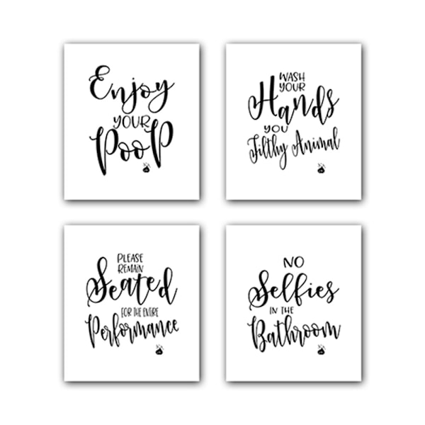 Bathroom Quotes and Sayings Art Prints | Set of Four Photos 8x10 Unframed | Perfect Gift for Bathroom Decor (Frameless)