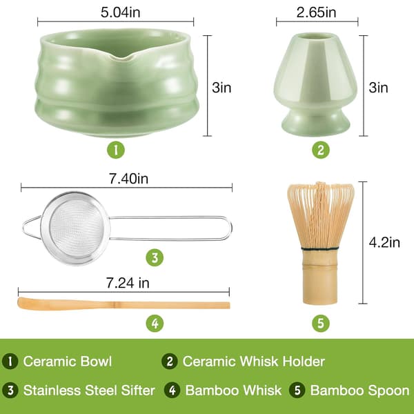 Matcha startpaket med bambuvisp, sil, sked, skål och återanvändbara handdukar – elegant presentförpackning för beredning av grönt te