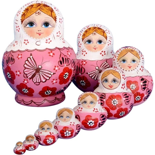 Sæt med 10 russiske dukker (matryoshka dukker)